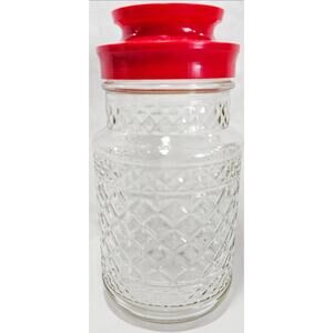 Vtg Anchor Hocking 32 oz. Glass Canisters With Diamond Embossed Wexford Pattern